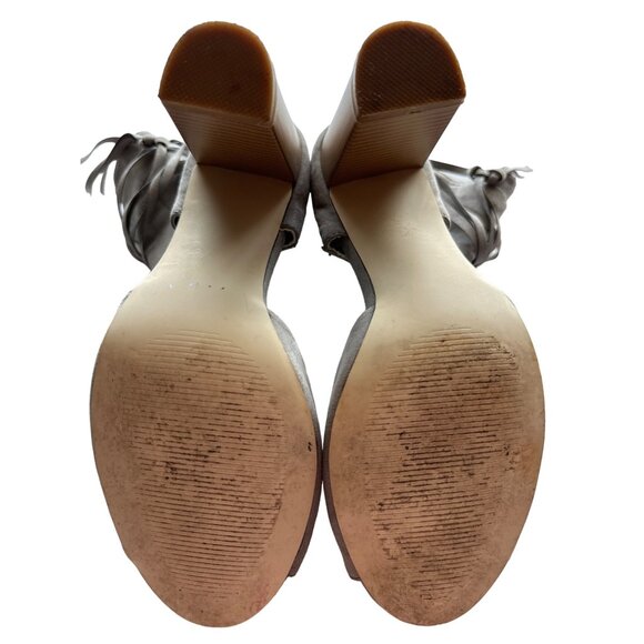 Leila Stone Gray Ankle Boots Chelsy Sandals Ankle Wrap Ties Stacked Heel 9.5 - Picture 6 of 10